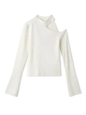 Asymmetrical High-Neck Shoulder Knit Top