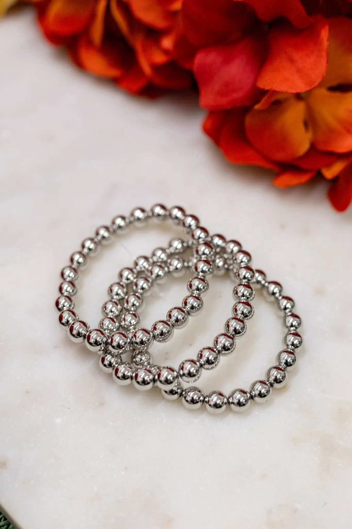 At Your Best Beaded Bracelet Stack - Silver