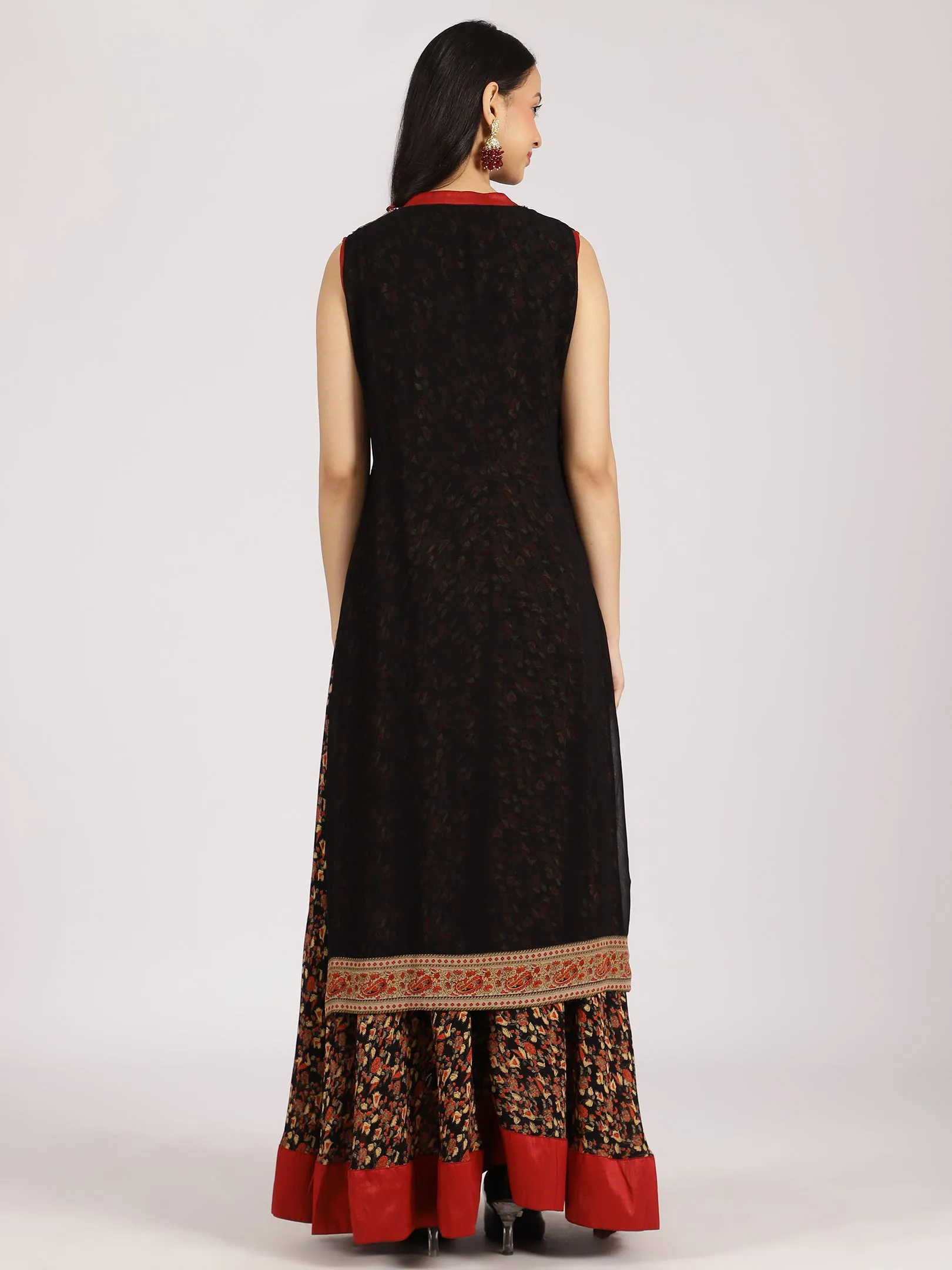 Black & Red Ethnic Printed Anarkali Maxi Dress