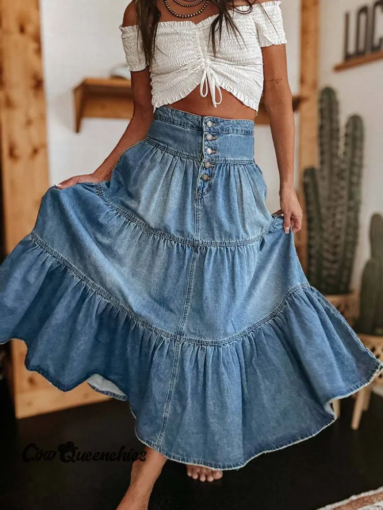 Boho Layered Denim Skirt