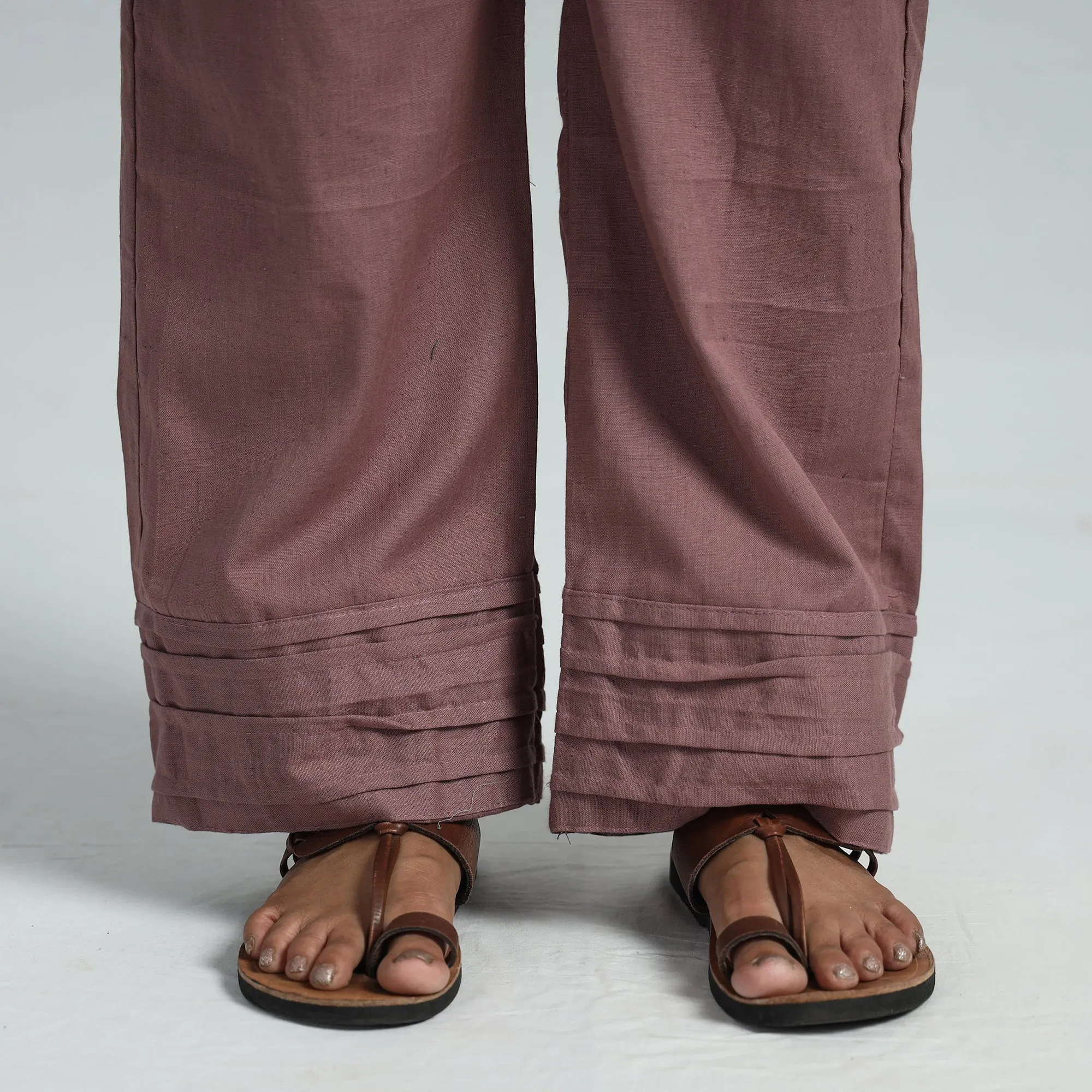 Brown - Plain Handloom Jhiri Cotton Elasticated Palazzo 10