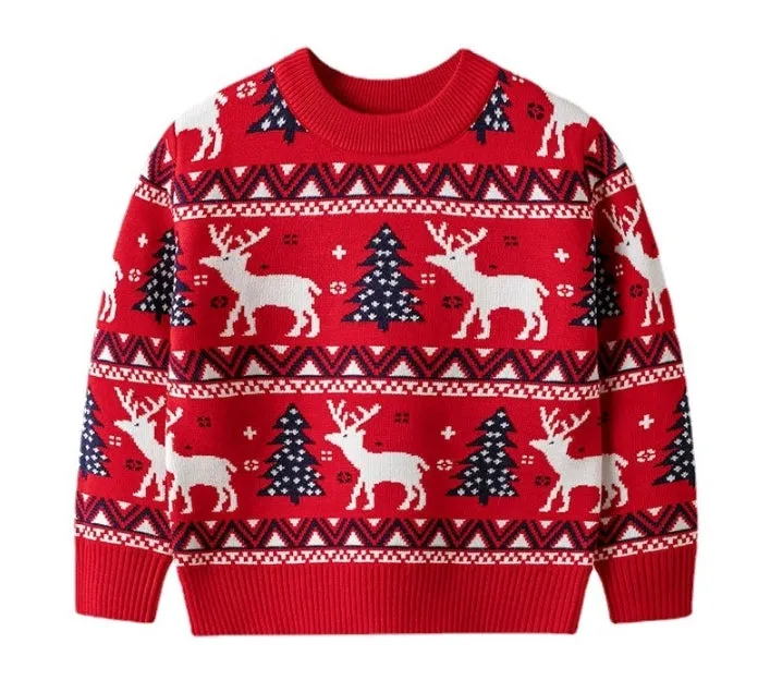 Christmas Sweater for Boys Girls Snowflake Reindeer Knit Shirt Fall Winter Crewneck Sweater