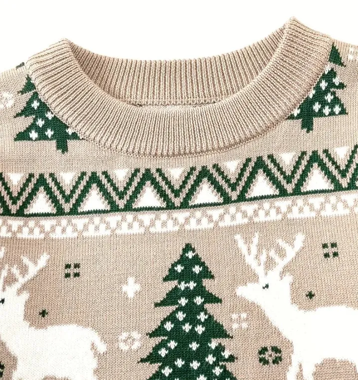 Christmas Sweater for Boys Girls Snowflake Reindeer Knit Shirt Fall Winter Crewneck Sweater