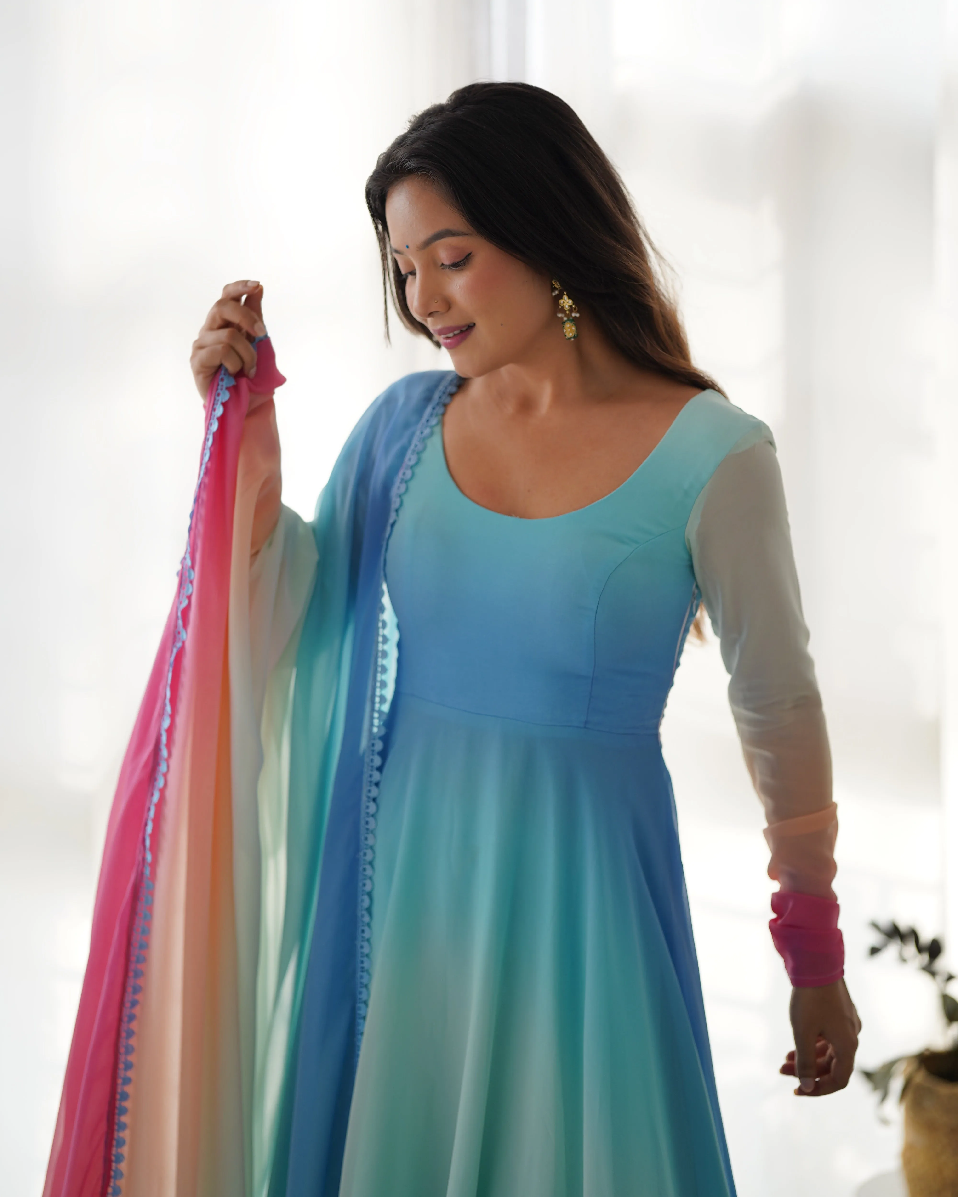 Colorful Dazzling Fox Georgette Anarkali Suit for Weddings & Festivities
