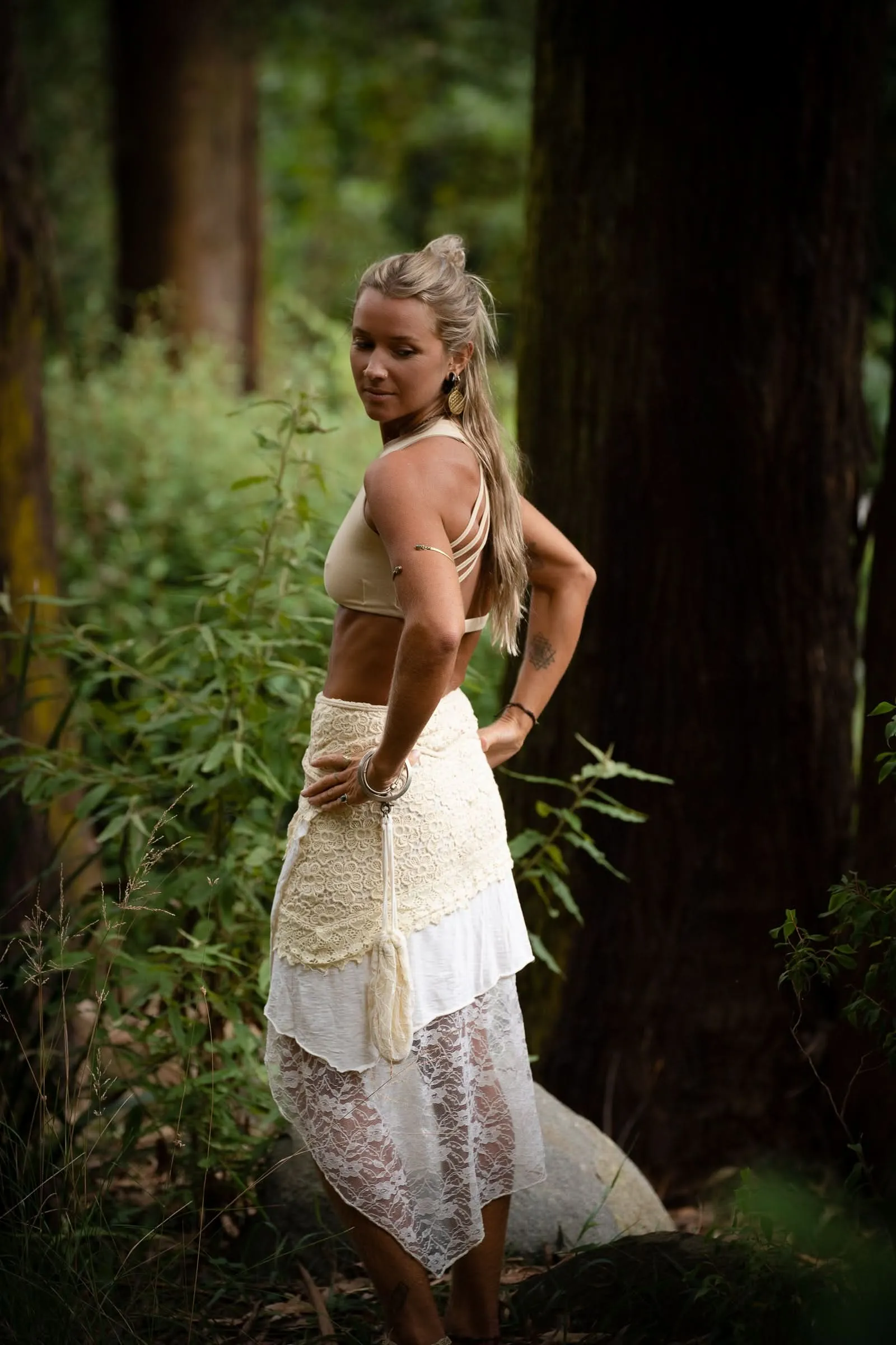 Cotton Crochet Layered Skirt - Cream