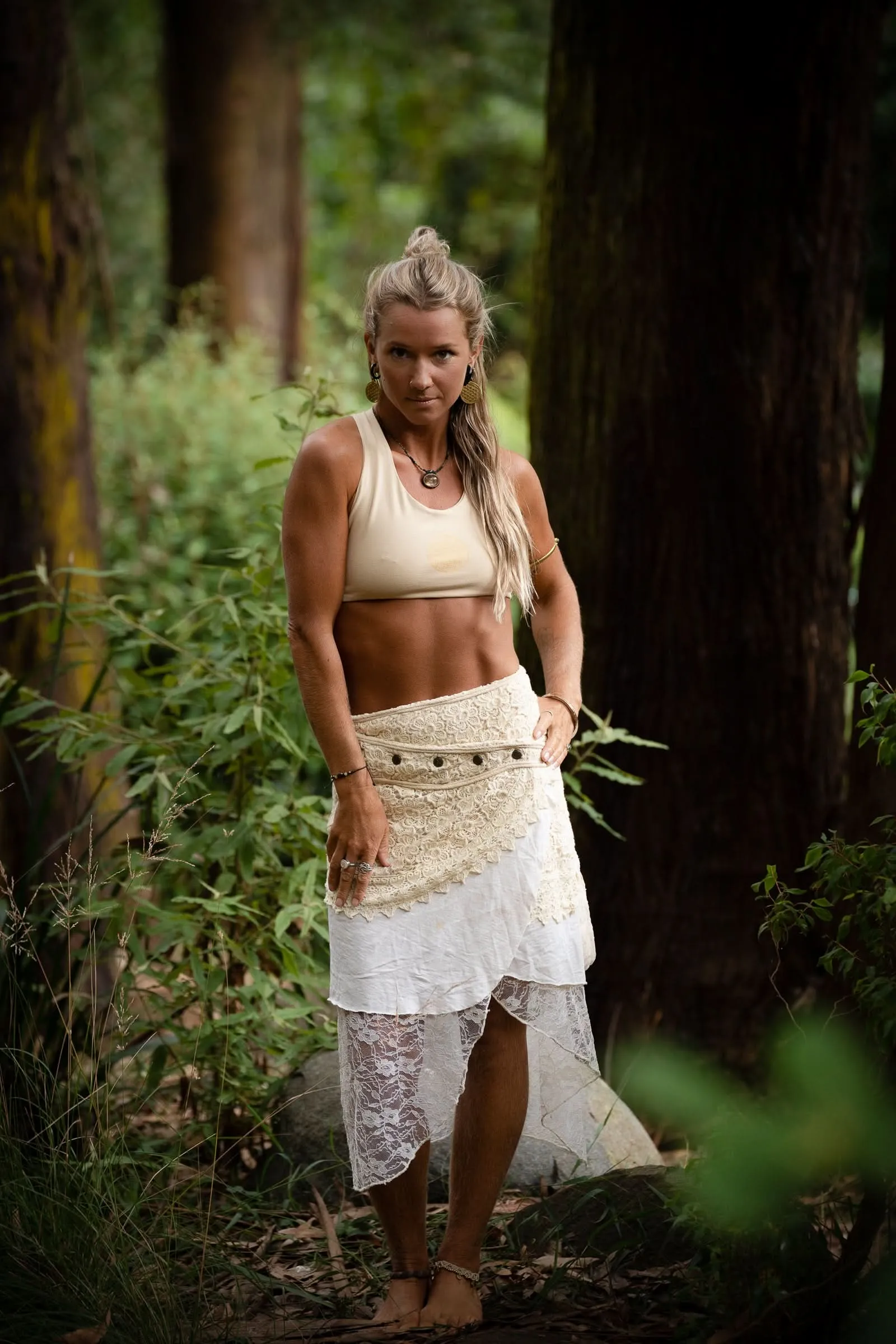 Cotton Crochet Layered Skirt - Cream