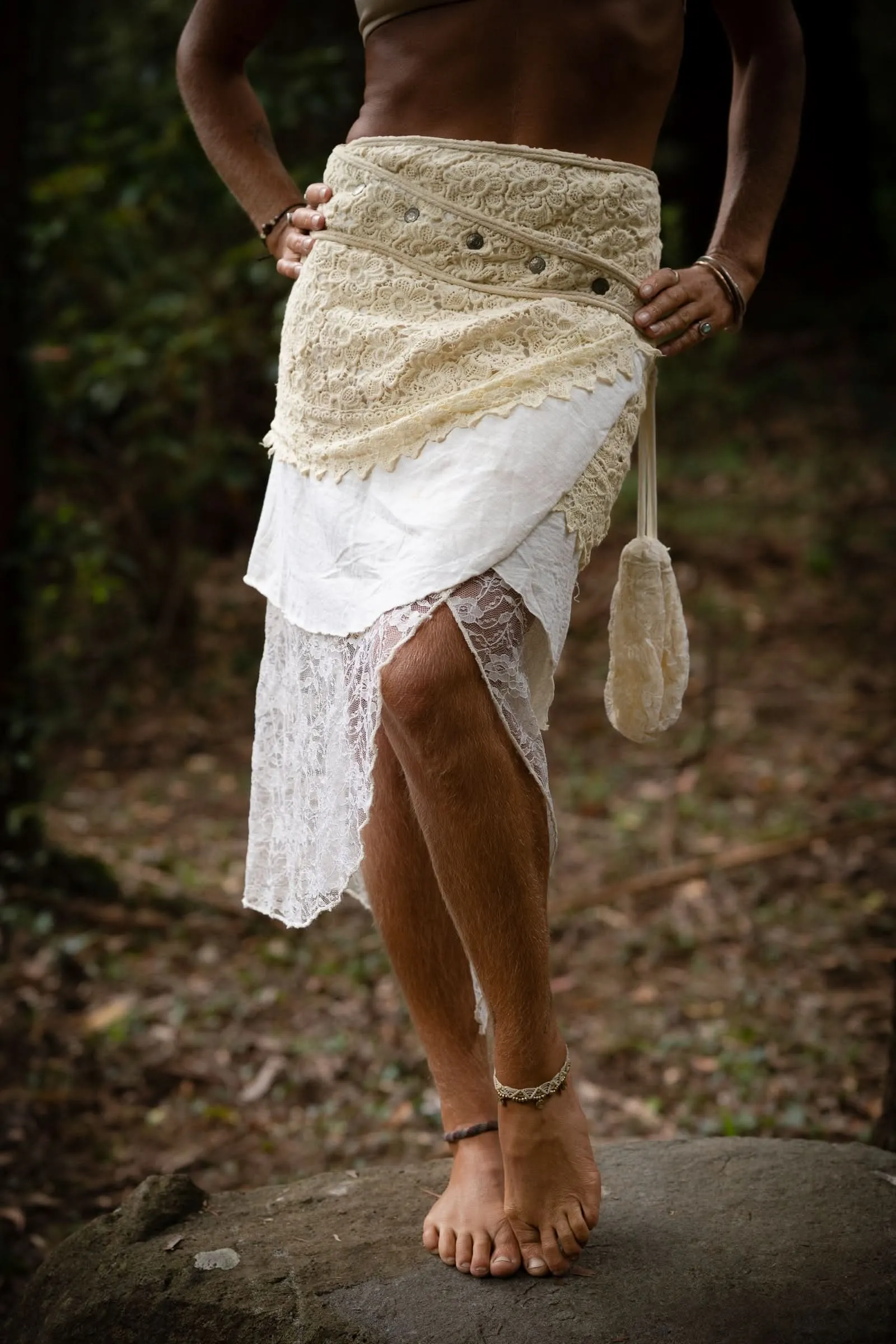 Cotton Crochet Layered Skirt - Cream