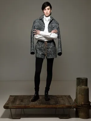 crop jacket: onyx/marine/stripe salt   pepper tweed