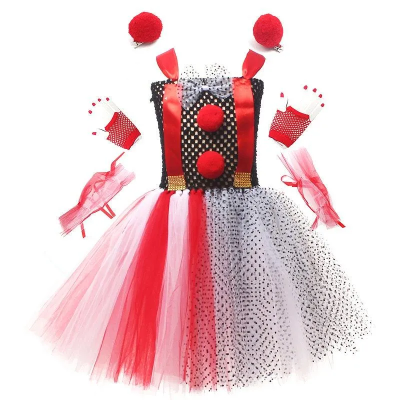 Girl's polka dot mesh princess dress Halloween costume Unique Party Outfit for Girls Trendy Punk Princess Dress