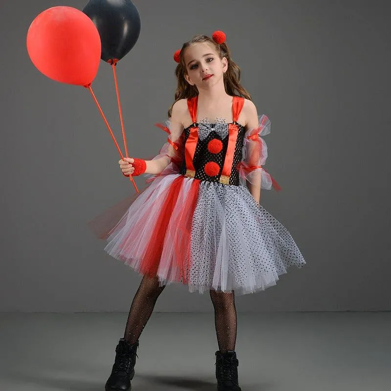 Girl's polka dot mesh princess dress Halloween costume Unique Party Outfit for Girls Trendy Punk Princess Dress