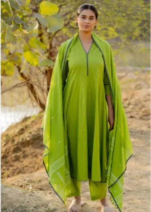 Green Pear Kalidaar Set with Jamdani Dupatta