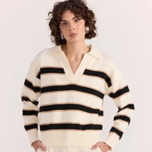 Hudson Polo Jumper (Cream/Black Stripes)