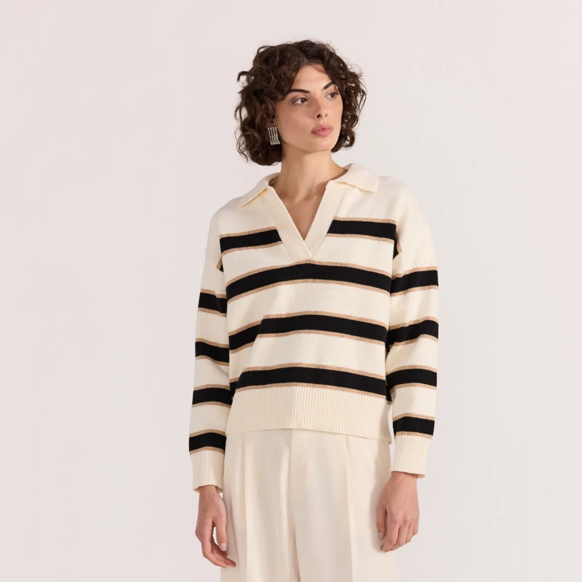 Hudson Polo Jumper (Cream/Black Stripes)