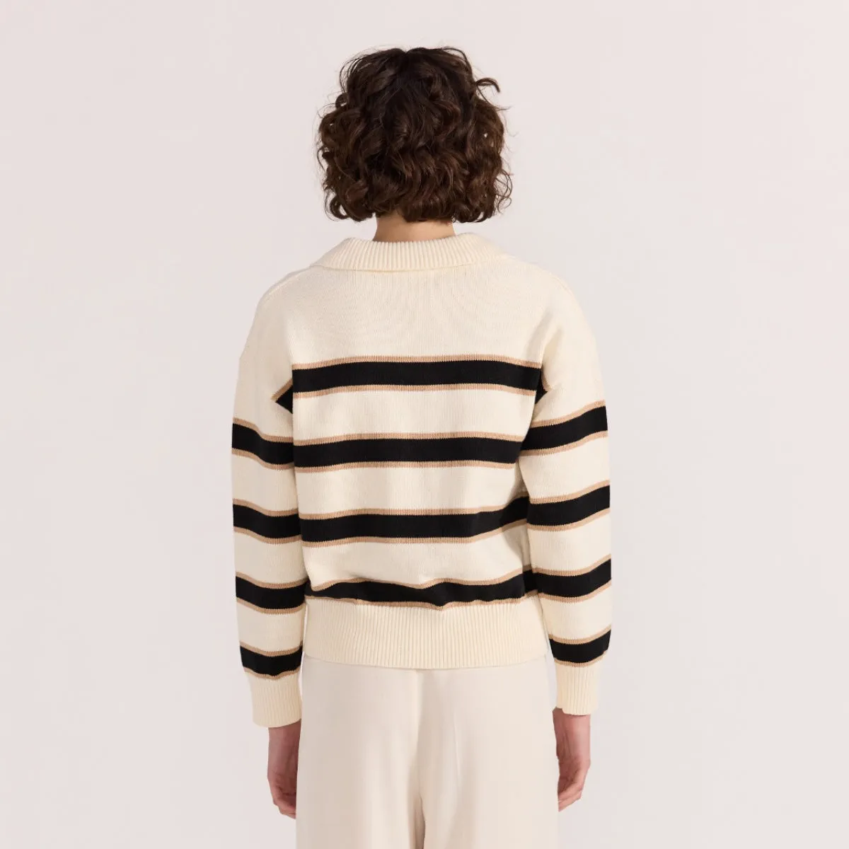 Hudson Polo Jumper (Cream/Black Stripes)