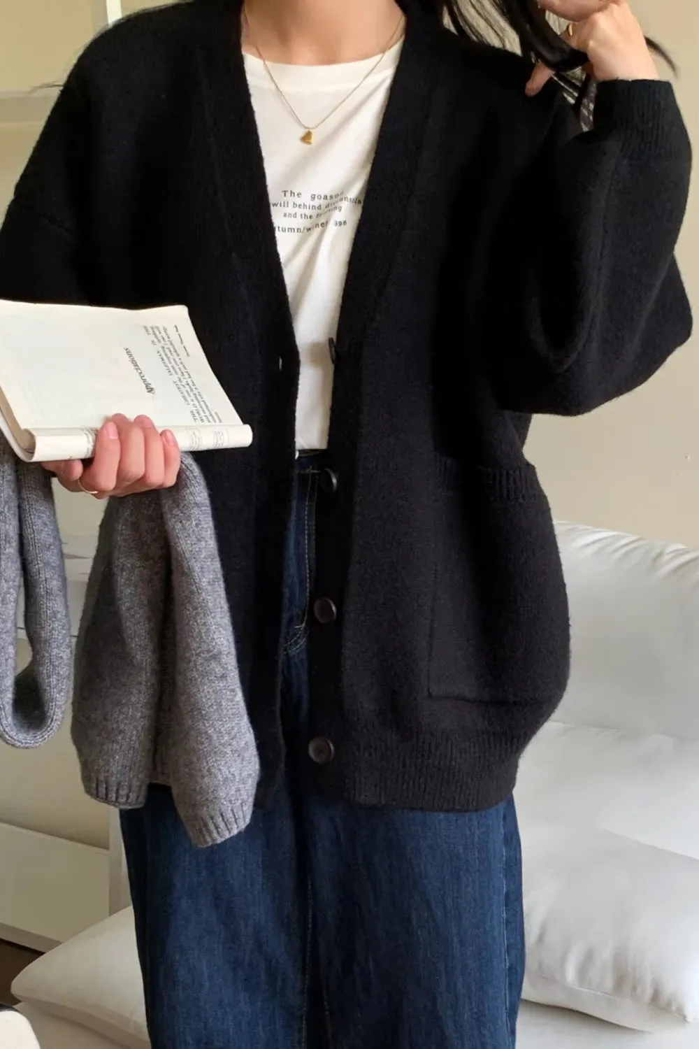 Long Sleeve Vintage V-Neck Cardigan Sweater