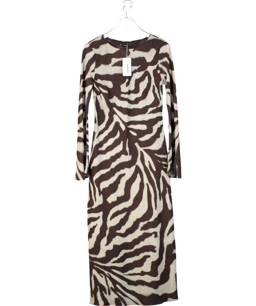 MANGO Brown Zebra Print Flare Maxi Dress UK L