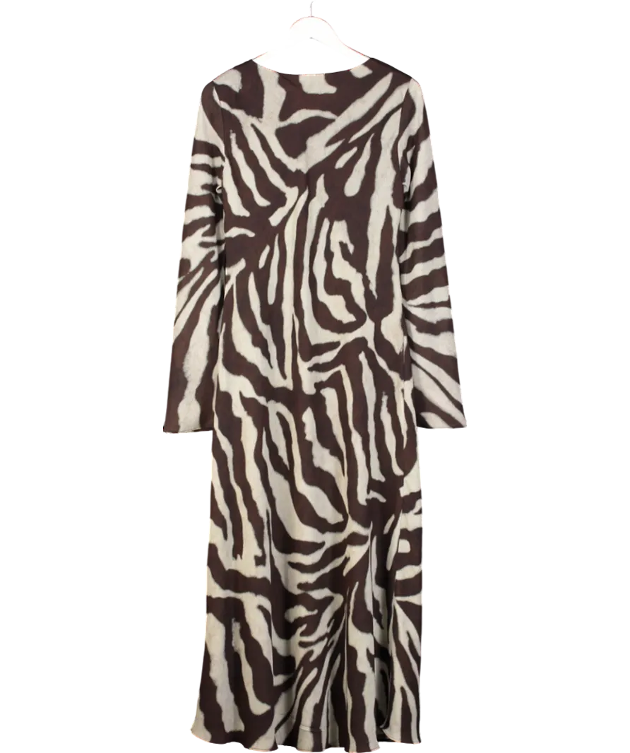 MANGO Brown Zebra Print Flare Maxi Dress UK L