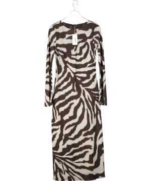 MANGO Brown Zebra Print Flare Maxi Dress UK L