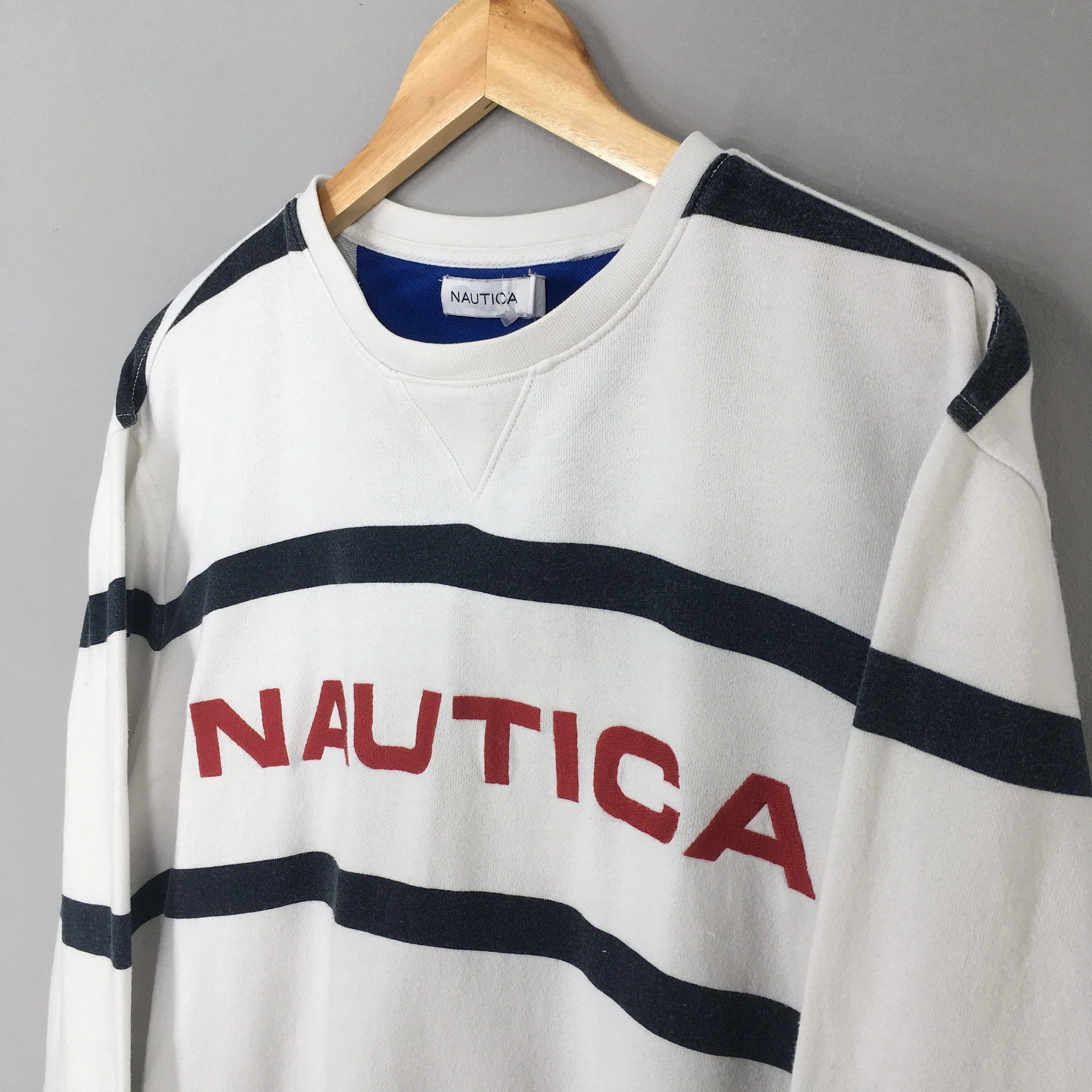 Nautica Sportswear White Black Stripe Sweatshirt Medium