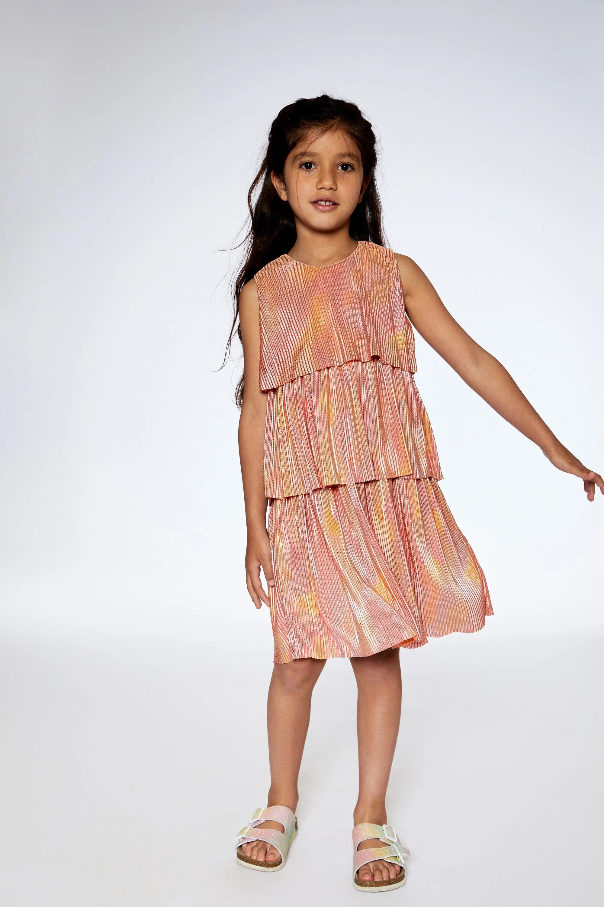 Pleated Layered Dress Metallic Rainbow