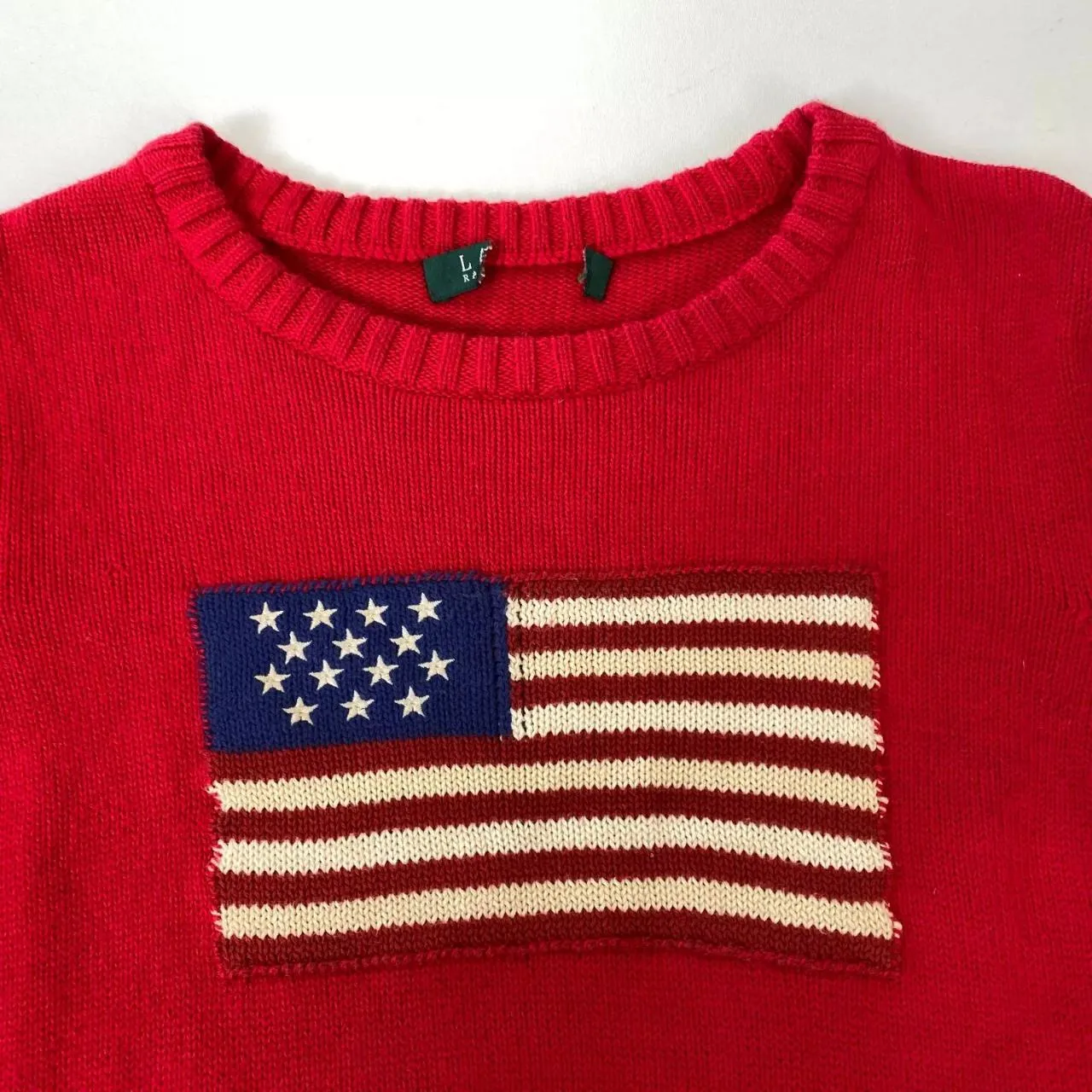 Preowned Ralph Lauren Womens Knit Flag Jumper Size M Red USA American Crewneck Sweater.[More lightweight].