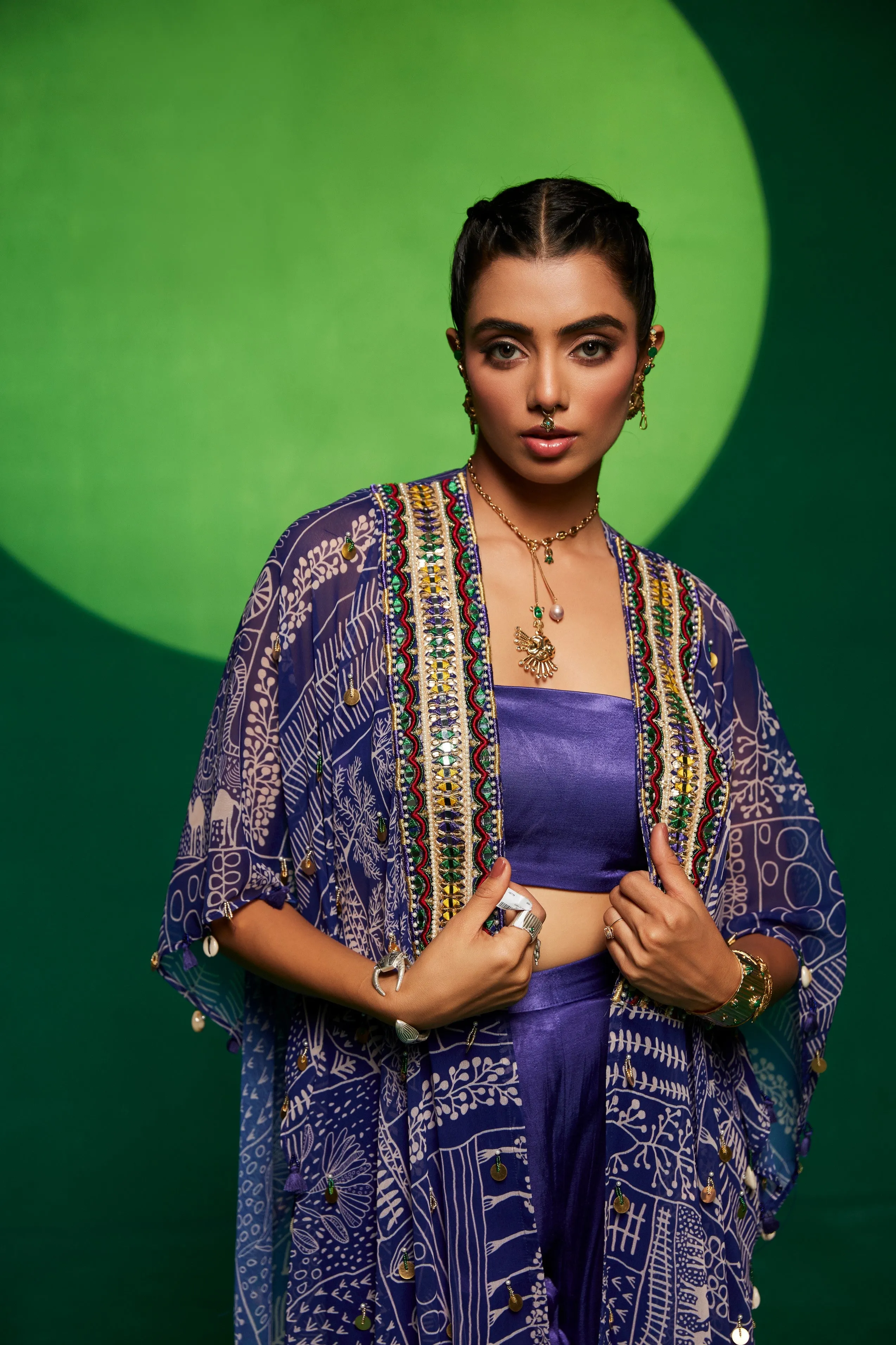 printed Georgette cape with tube top & flared pants