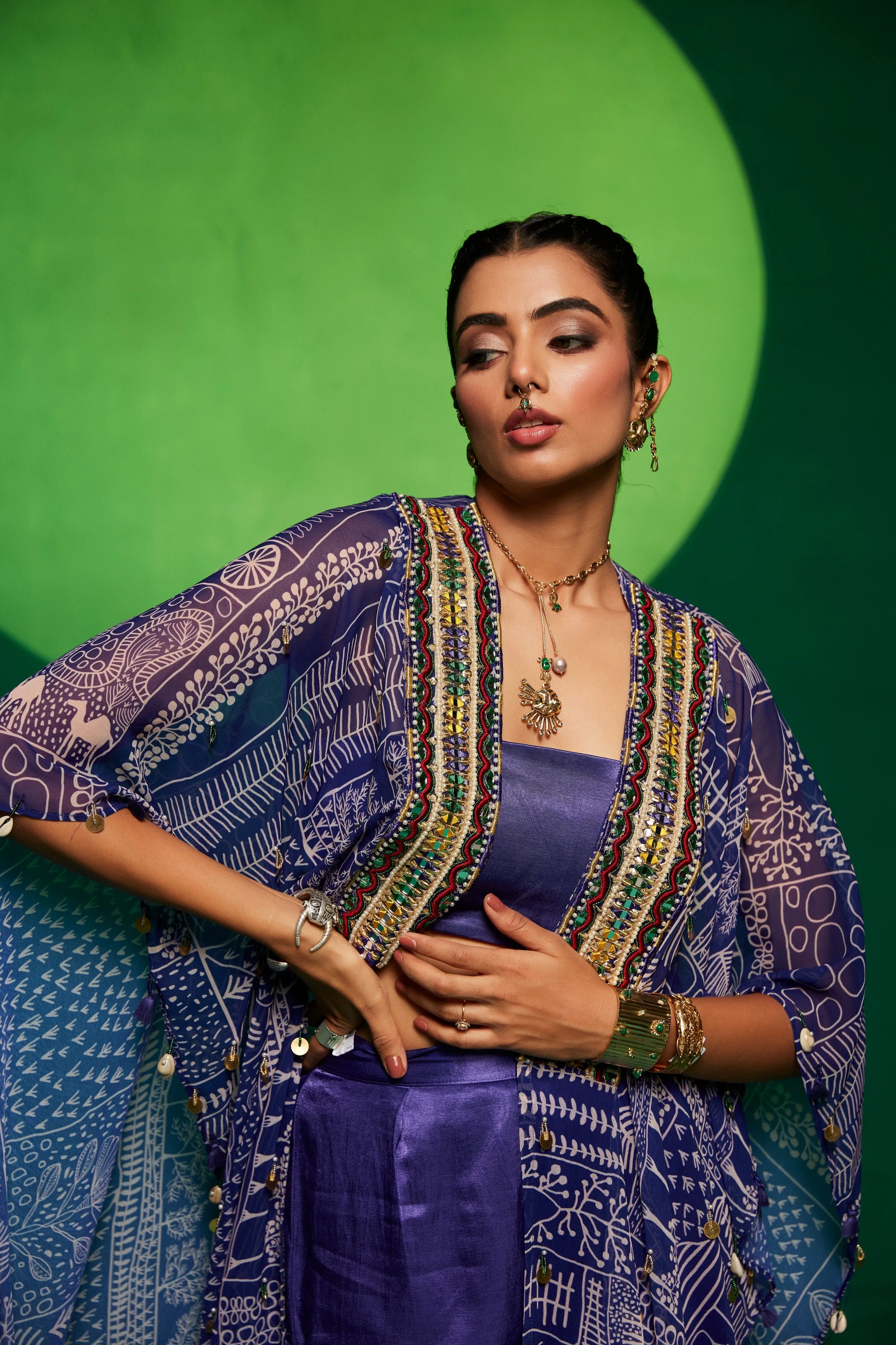 printed Georgette cape with tube top & flared pants