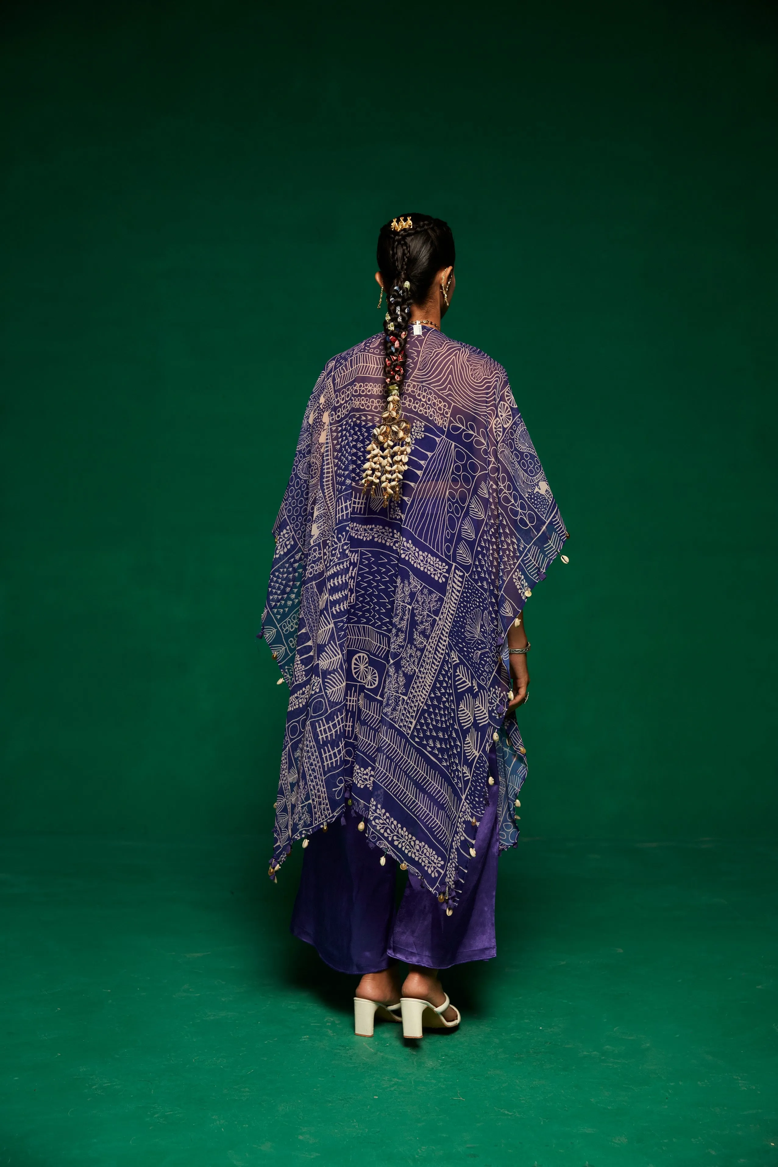printed Georgette cape with tube top & flared pants