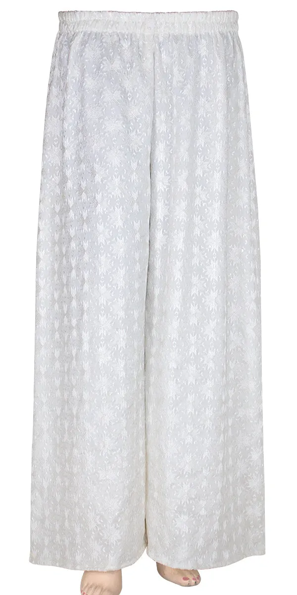 White Phulkari Embroidered Wide Leg Palazzo Pants