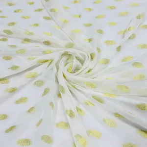 White With Golden Lurex Paisley Print Georgette Jacquard Fabric