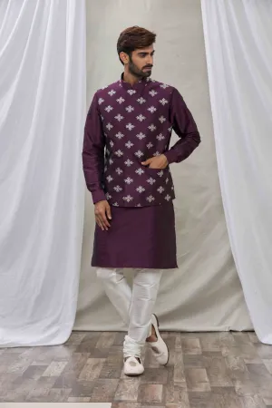Wine cotton silk jacket set