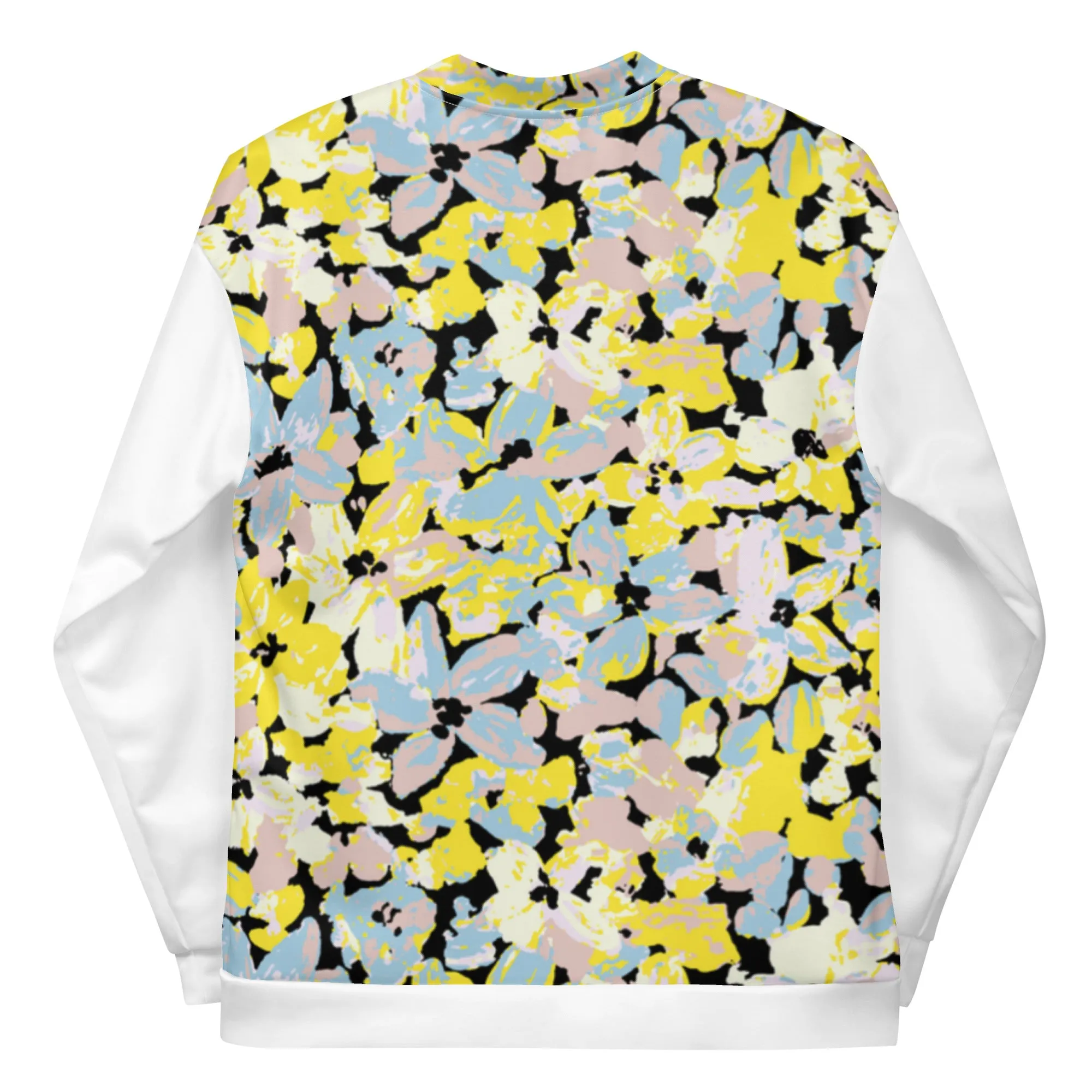 Women's Bomber Jacket With Pockets Zipper Premium Quality Yellow Blue Pink Bloom Design by IOBI Original Apparel